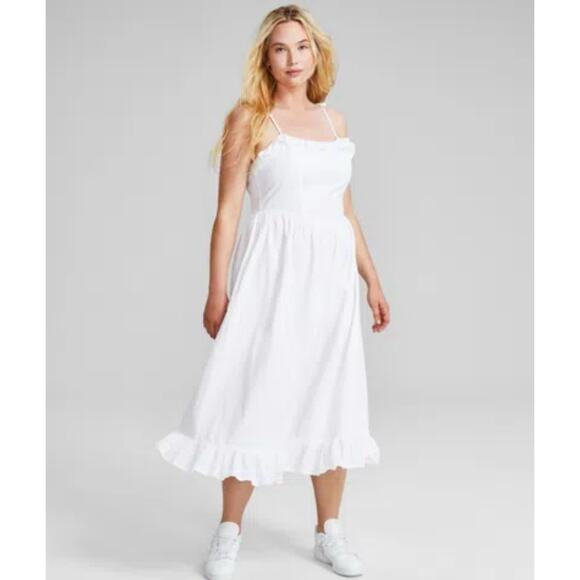 And Now This Size S Cotton Swiss Dot Corset Ruffled Sleeveless Midi Dress White - Picture 1 of 14